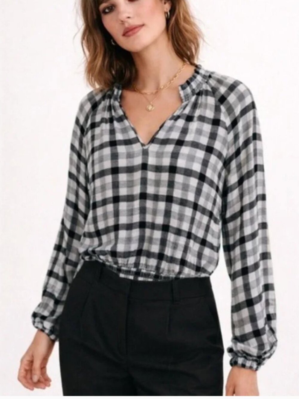Anthropologie Cloth & Stone Sara Plaid Blouse, Size L
